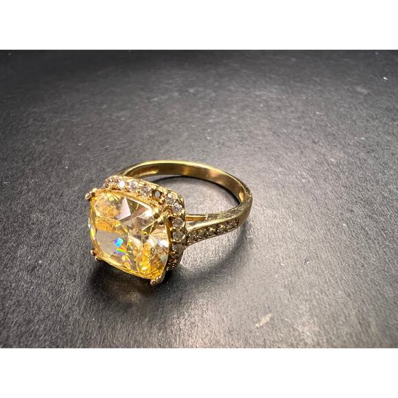 Yellow CZ halo ring in gold over sterling silver size 9 - Picture 3 of 16